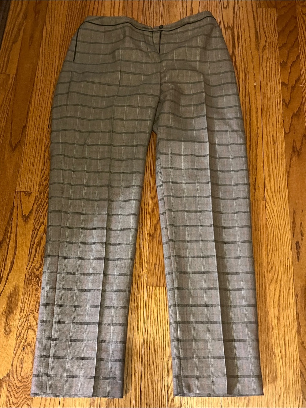 Harve Bénard Women’s Gray Plaid, with Green and Pink, Straight Leg Dress Pant